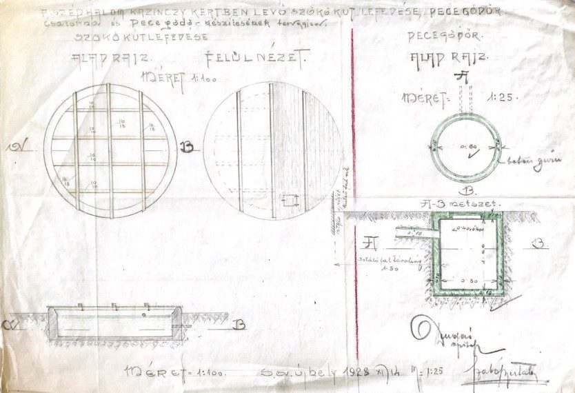 A medence lefedésének tervrajzai, 1928. (A Magyar Nyelv Múzeuma)